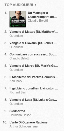 La classifica degli audiolibri più venduti su iTunes Store 26 novembre - 3 dicembre 2012
