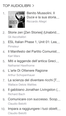 LA CLASSIFICA DEGLI AUDIOLIBRI PIÙ VENDUTI DELLA SETTIMANA SU ITUNES 12