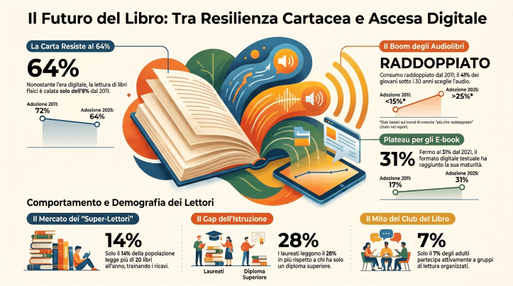 Mercato del libro negli Stati Uniti e modello multi formato: la vecchia cara carta domina, ma l'audio digitale non si ferma più.
