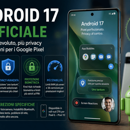 Android 17 arriva sui Pixel: multitasking evoluto, più privacy e 38 correzioni per migliorare stabilità e prestazioni.